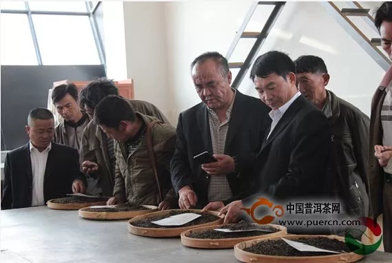 参会人员参观学习毛茶原料收购标准样