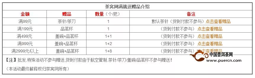 茶窝网买茶——满一定额度立减现金优惠带赠品