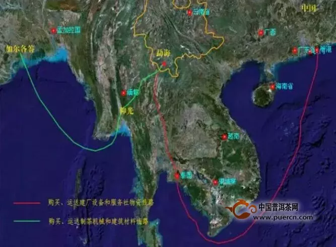 佛海茶廠建廠物資、制茶機械運輸路線圖