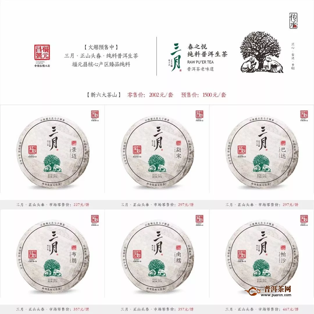 福元昌2020年春茶预售：三月系列357克饼 新六大茶山